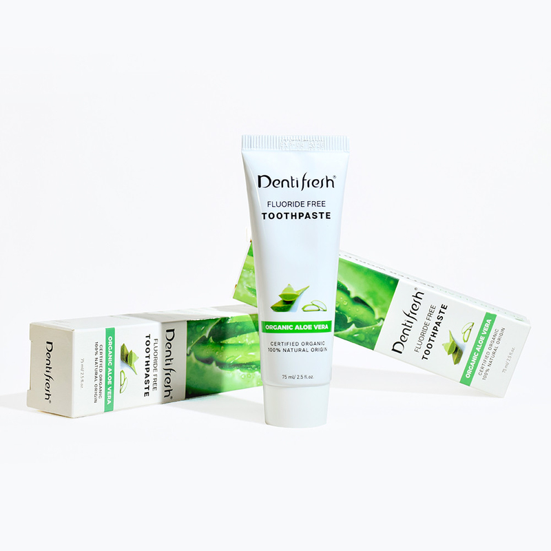DENTIFRESH Φυσική πιστοποιημένη οδοντόκρεμα Αλόης Βέρα 75 ml για ενήλικα παιδιά χωρίς φθόριο