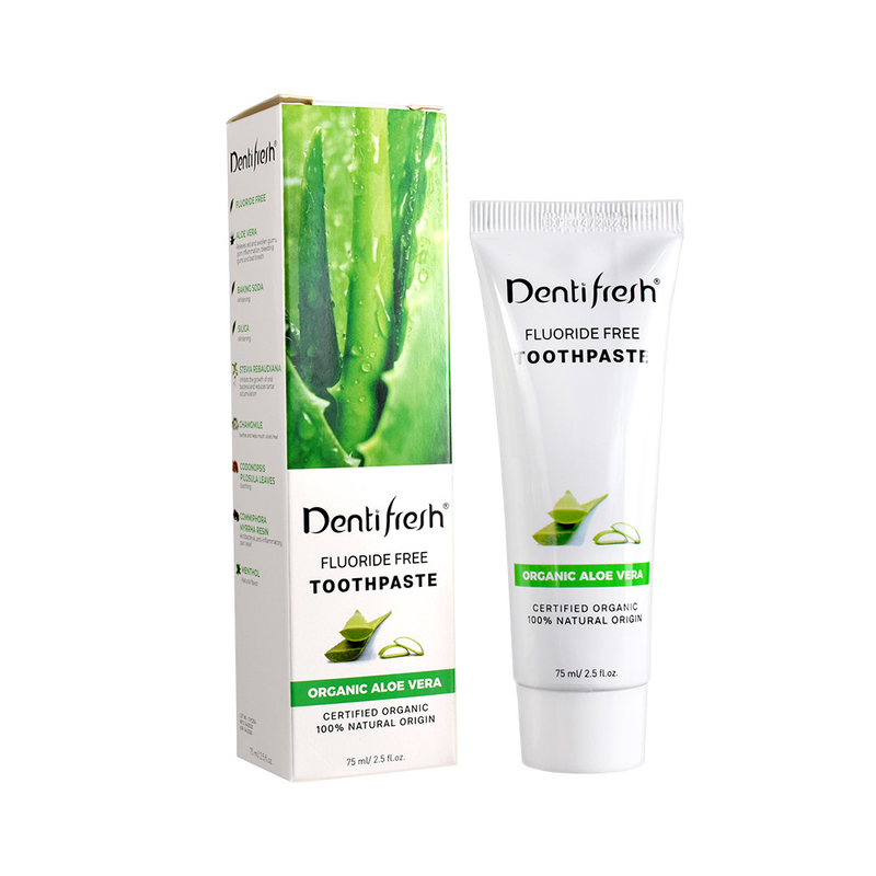 DENTIFRESH Φυσική πιστοποιημένη οδοντόκρεμα Αλόης Βέρα 75 ml για ενήλικα παιδιά χωρίς φθόριο