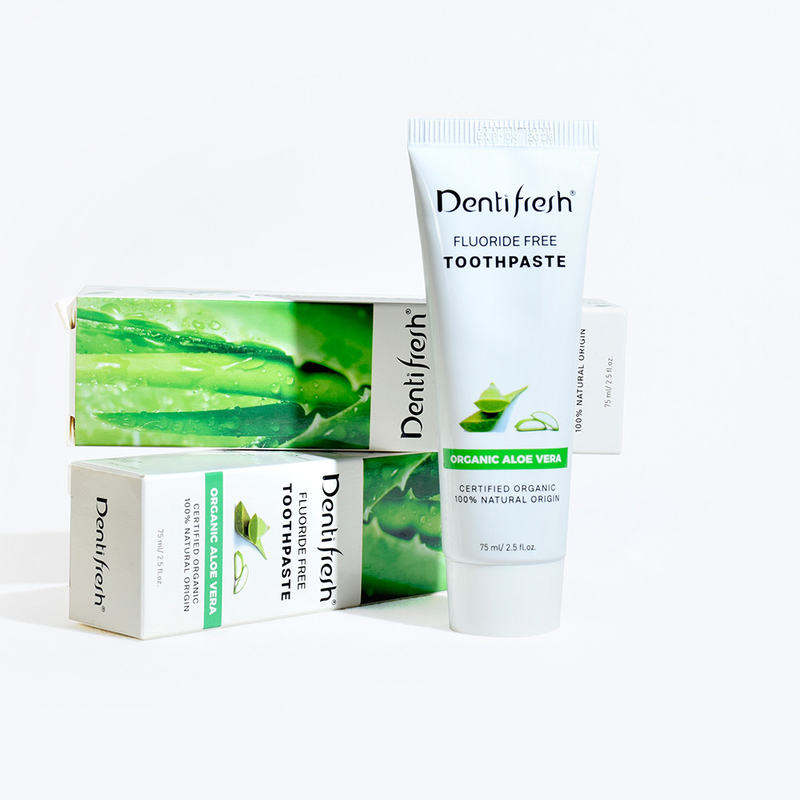 DENTIFRESH Φυσική πιστοποιημένη οδοντόκρεμα Αλόης Βέρα 75 ml για ενήλικα παιδιά χωρίς φθόριο