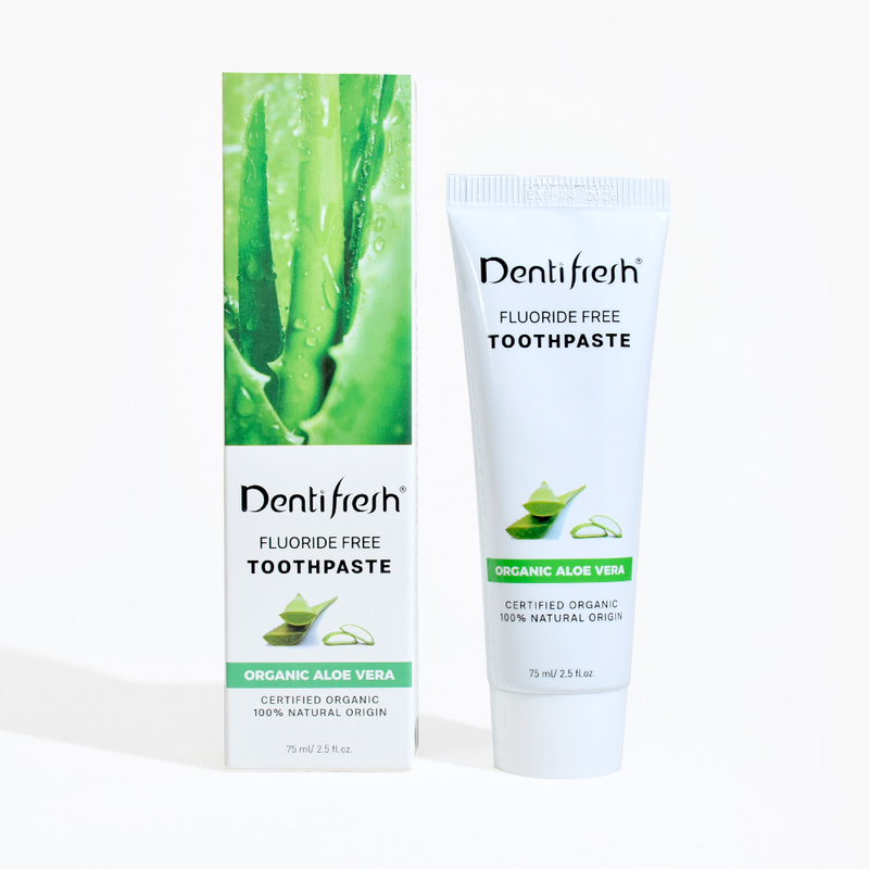 DENTIFRESH Φυσική πιστοποιημένη οδοντόκρεμα Αλόης Βέρα 75 ml για ενήλικα παιδιά χωρίς φθόριο