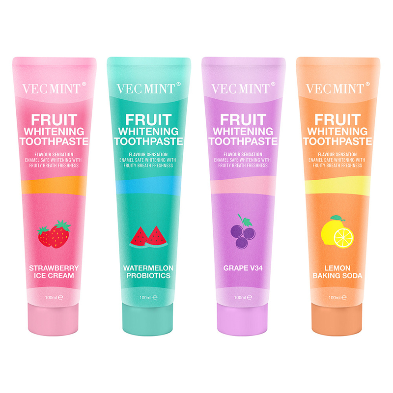 Vecmint 100ml Φρούτα - Συγκρότημα οδοντόκρεμας με γεύση λευκασμού - 4 υπέροχες γεύσεις, σμάλτο - Ασφαλής λευκασμός και φρουτώδης φρεσκάδα